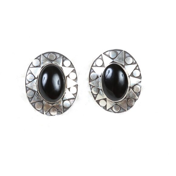 Handcrafted Sterling Silver Sun Design Black Onyx Earrings from Indonesia - Picture 3 of 7